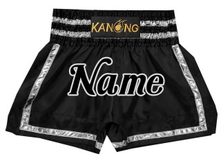 Kanong Personalised Black and silver Muay Thai Shorts : KNSCUST-1172